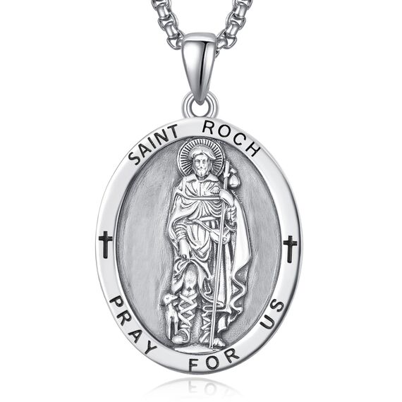 Heiliger Roch Anhänger Sterling Silber Heiliger Roch Medaille Herren St. Roch Halskette Kette Schutz Schmuck Religiöse Geschenke