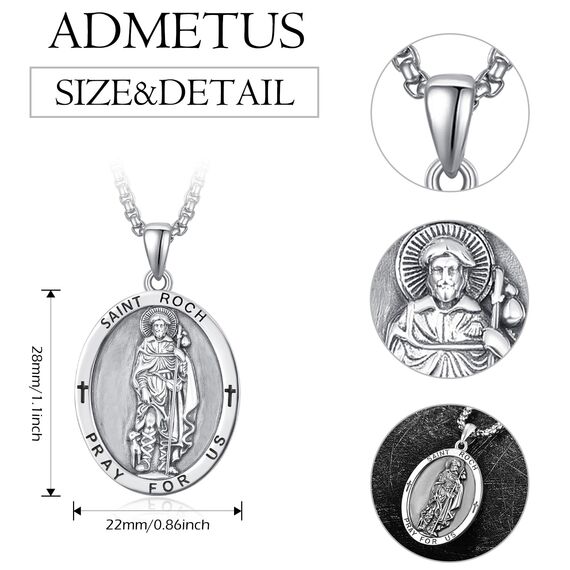 Heiliger Roch Anhänger Sterling Silber Heiliger Roch Medaille Herren St. Roch Halskette Kette Schutz Schmuck Religiöse Geschenke