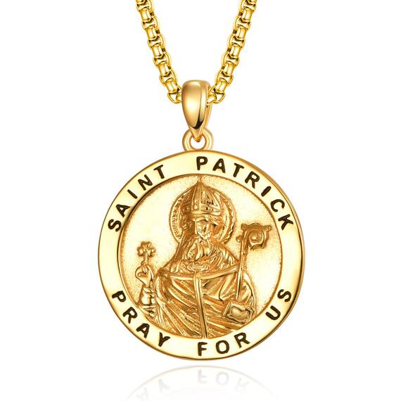 Gold Heiliger Patrick Medaille 925 Sterling Silber St. Patrick Day Anhänger Halskette Schutz Schmuck Religiöse Geschenk für Herren