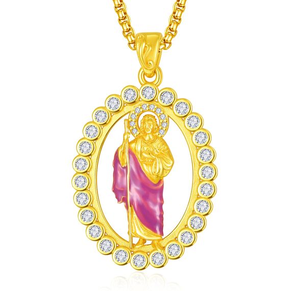 Gold Heiliger Judas Anhänger Sterling Silber San Judas Tadeo Kette Pink Heiliger Judas Thaddäus Kette Gold St. Jude Anhänger Halskette Schmuck Geschenk für Herren