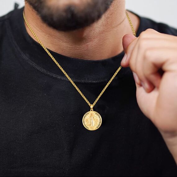 ADMETUS Gold Heiliger Benedikt Anhänger Sterling Silber San Benito Medallion Heiliger Benedikt Medaille St. Benedikt Halskette Schutz Schmuck Religiöse Geschenk für Herren
