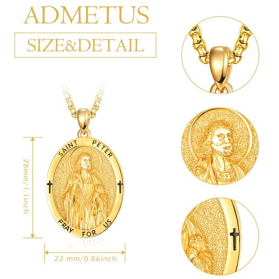 ADMETUS Gold Heiliger Petrus Kette 925 Sterling Silber Heiliger Peter Medaille von Heiliger Peter Gold Heiliger Petrus Anhänger Medaille für Herren