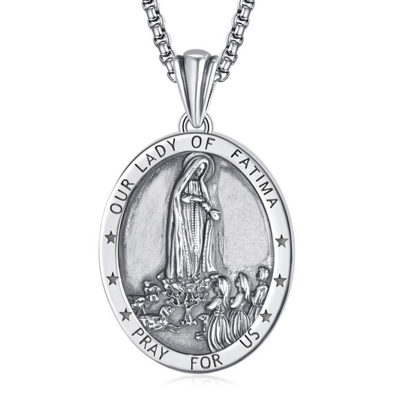 Virgen de Fatima Kette Sterling Silber Unsere Dame von Fatima Medaille Halskette Fatima Anhänger Schmuck Religiöse Geschenke für Herren