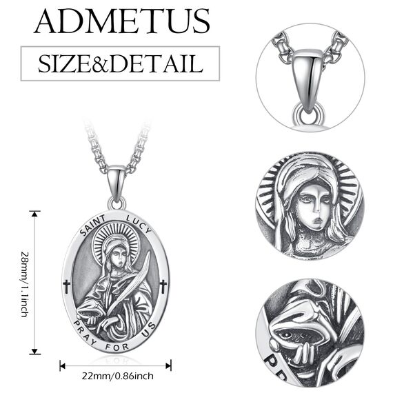 Heilige Lucia Medaille Sterling Silber Heiliger Lucia Anhänger St. Lucy Halskette Saint Lucia Kette Schutz Schmuck Religiöse Geschenke