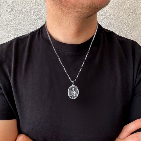 Heiliger Genesius Anhänger Sterling Silber Heiliger Genesis Medaille Herren St. Genesius Halskette Kette Schutz Schmuck Religiöse Geschenke