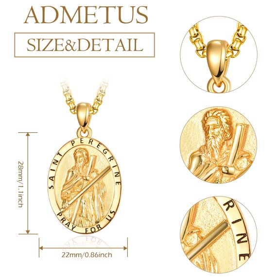 ADMETUS Gold Heiliger Andreas Anhänger Halskette 925 Sterling Silber Heiliger Andrew Medaille Schutz Schmuck Religiöse Geschenk für Herren