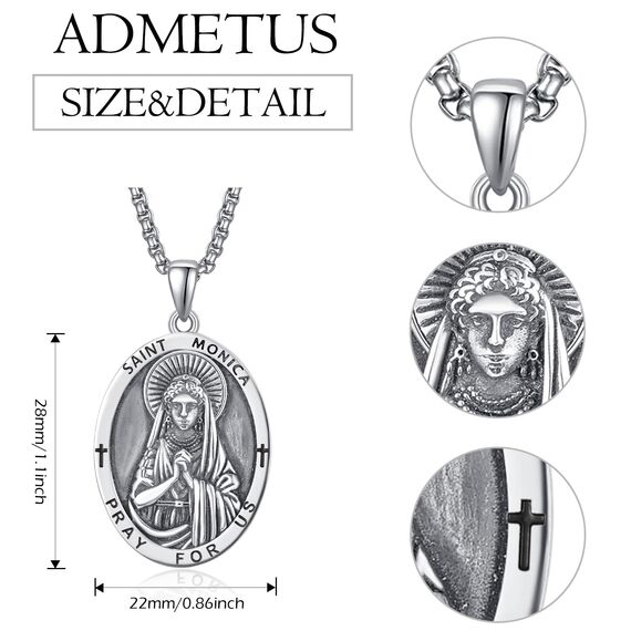 Heiliger Monica Anhänger Sterling Silber Heiliger Monica Medaille Herren St. Monica Halskette Kette Schutz Schmuck Religiöse Geschenke