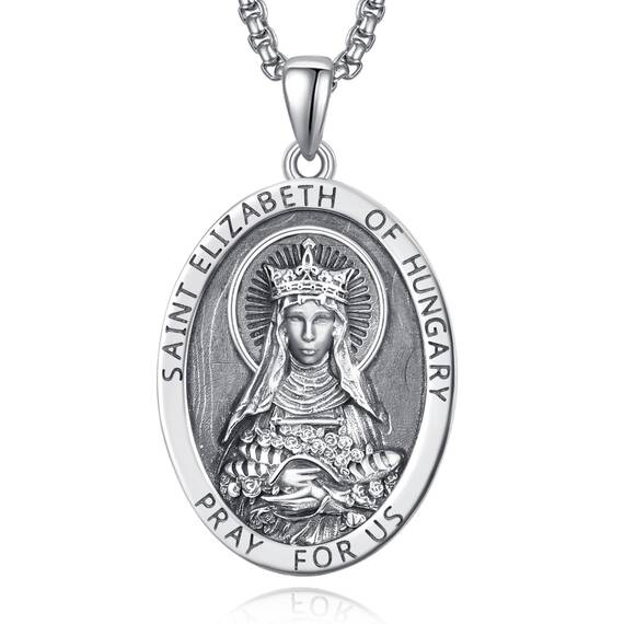 Heiliger Elisabeth von Ungarn Medaille Sterling Silber Saint Elizabeth Anhänger Halskette St. Elizabeth of Hungary Kette Halskette Schmuck für Herren