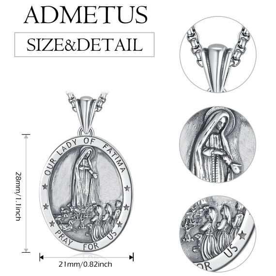 Virgen de Fatima Kette Sterling Silber Unsere Dame von Fatima Medaille Halskette Fatima Anhänger Schmuck Religiöse Geschenke für Herren