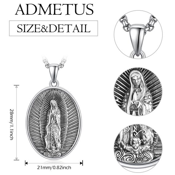 Virgen de Guadalupe Kette Sterling Silber Unsere Liebe Frau von Guadalupe Halskette Guadalupe Anhänger Medaille Schmuck Religiöse Geschenke für Herren