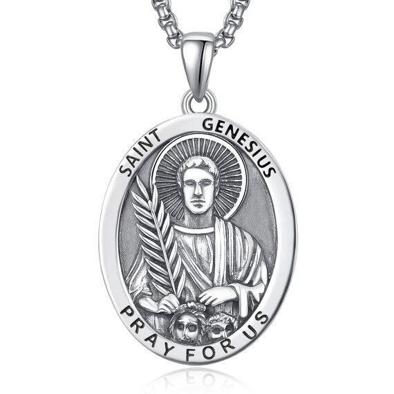 Heiliger Genesius Anhänger Sterling Silber Heiliger Genesis Medaille Herren St. Genesius Halskette Kette Schutz Schmuck Religiöse Geschenke