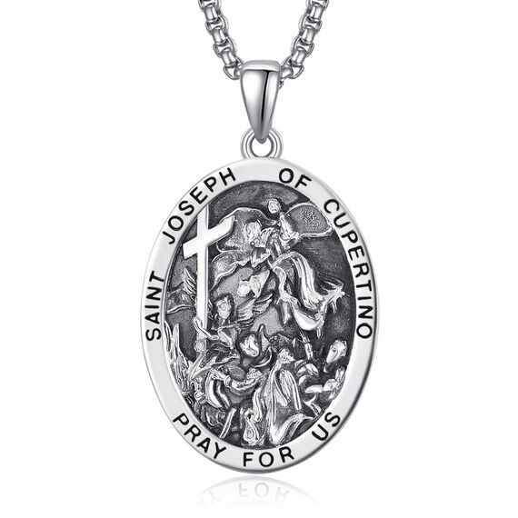 Heiliger Joseph von Cupertino Medaille Sterling Silber St Joseph of Cupertino Anhänger Halskette St. Joseph von Cupertino Luftfahrt Halskette Fliegender Schmuck für Herren
