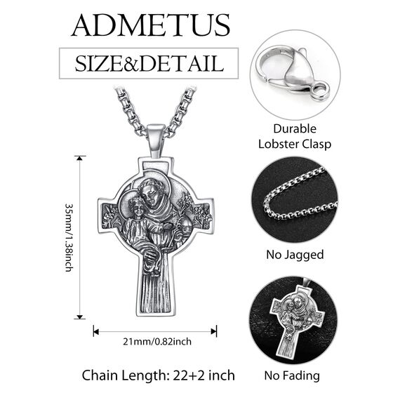 Heiliger Antonius Kreuz Anhänger Silber 925 Heiliger Antonius Kette Heiliger Antonius Von Padua Medaille Schmuck Religiöse Geschenk für Herren