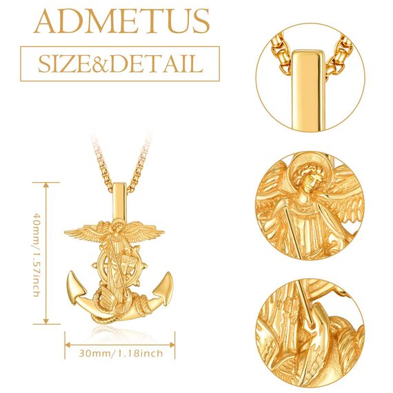 Gold Heiliger Michael Anker Kette 925 Sterling Silber Anker Kettenanhänger Halskette Männer Gold Erzengel Michael Halskette Anhänge Anchor Schmuck für Herren