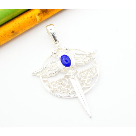 Silberschmuck - BG Schwert des Erzengel Michael, Anhänger aus 925 Sterlingsilber mit echtem Lapis Lazuli – Schutzsymbol, Unisex