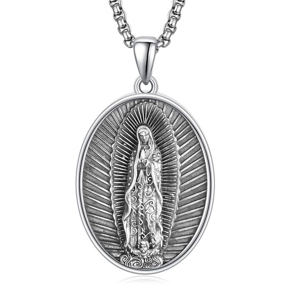 Virgen de Guadalupe Kette Sterling Silber Unsere Liebe Frau von Guadalupe Halskette Guadalupe Anhänger Medaille Schmuck Religiöse Geschenke für Herren
