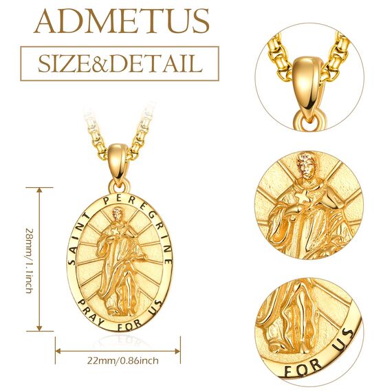 ADMETUS Gold Heiliger Peregrine Halskette 925 Sterling Silber St. Peregrine Medaille Anhänger Halskette Schutz Schmuck Religiöse Geschenk für Herren