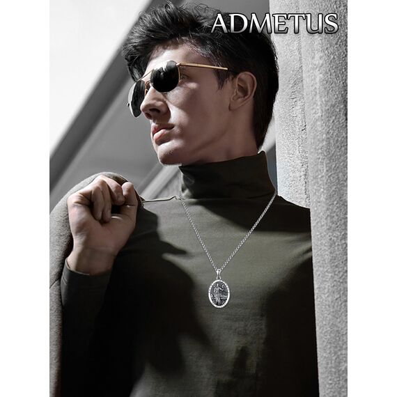 ADMETUS Heiliger Franziskus Anhänger Halskette 925 Sterling Silber Franziskus von Assisi - Medaillen der Schutzheiligen Schutz Schmuck Religiöse Geschenk für Herren