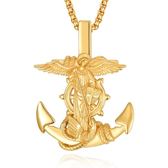 Gold Heiliger Michael Anker Kette 925 Sterling Silber Anker Kettenanhänger Halskette Männer Gold Erzengel Michael Halskette Anhänge Anchor Schmuck für Herren