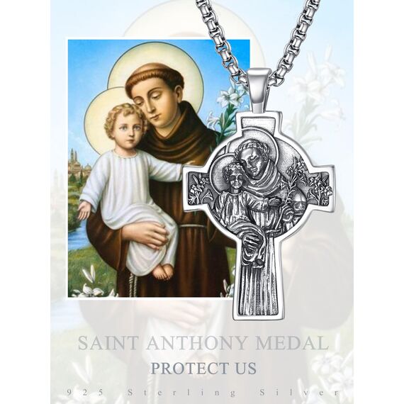Heiliger Antonius Kreuz Anhänger Silber 925 Heiliger Antonius Kette Heiliger Antonius Von Padua Medaille Schmuck Religiöse Geschenk für Herren