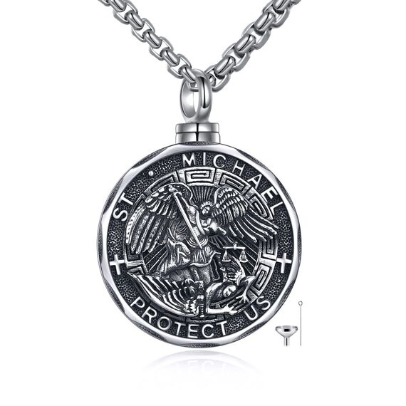 YFN Heiliger Michael Urne Halskette für Asche Sterling Silber Religiöser Beschützer Kremation Anhänger St Michael Erzengel Schmuck Geschenke für Damen Herren