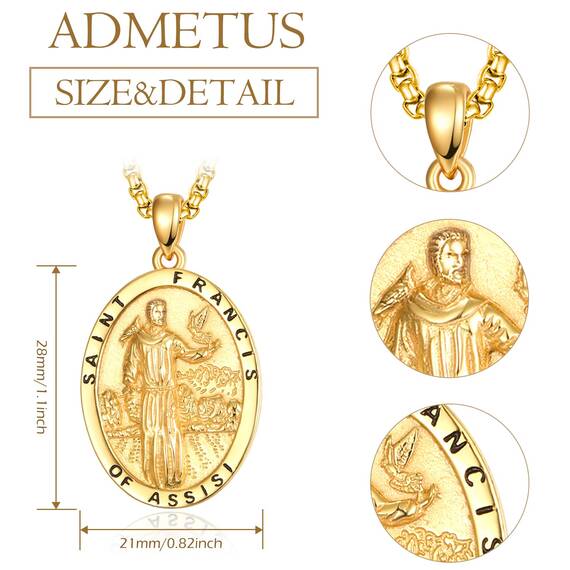 Gold Heiliger Franziskus Anhänger Halskette 925 Sterling Silber Franziskus von Assisi - Medaillen der Schutzheiligen Schutz Schmuck Religiöse Geschenk für Herren