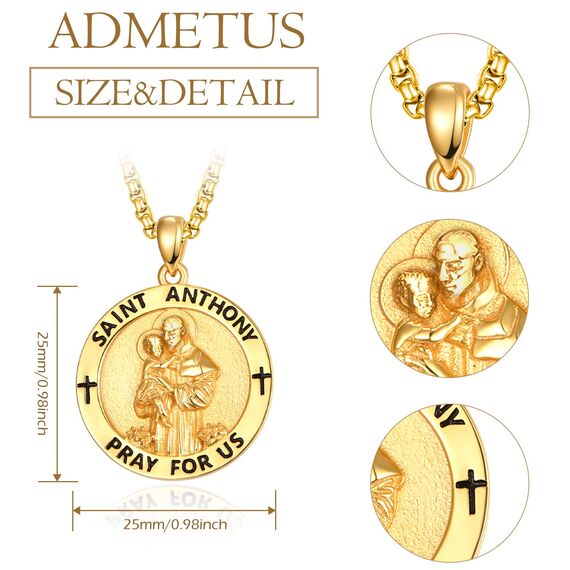 Heiliger Antonius Anhänger Sterling Silber Gold Heiliger Antonius Kette Heiliger Antonius Von Padua Medaille Schutz Schmuck Religiöse Geschenk für Herren