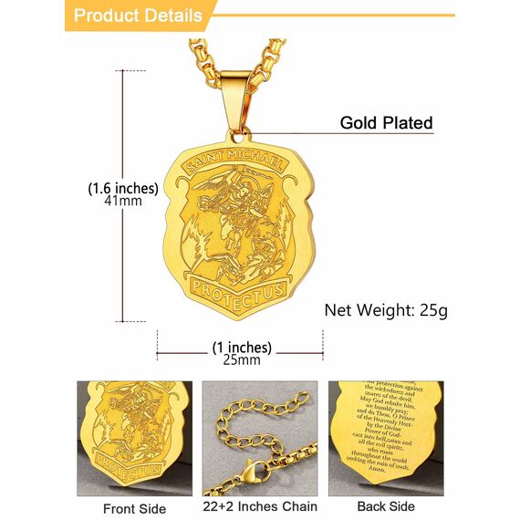 U7 Unregelmäßige Anhänger mit Erzengel Michael Motiv 18k vergoldet 55+5cm/3mm Venezianierkette Männer Schutzpatron St. Michael Modeschmuck Accessoire für Geburtstag