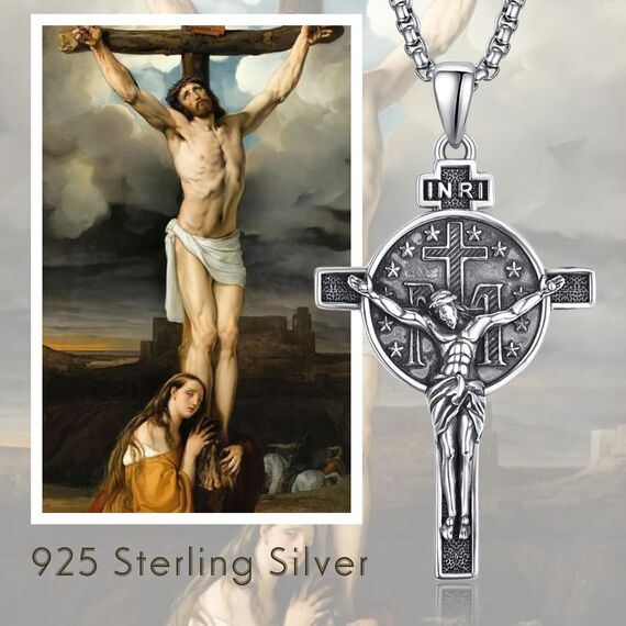 Wundertätige Medaille Kruzifix Kette Sterling Silber Kruzifix Halskette Jungfrau Maria Kette Maria Medaille Wundertätige Medaille Anhänger Halskette Geschenk für Herren