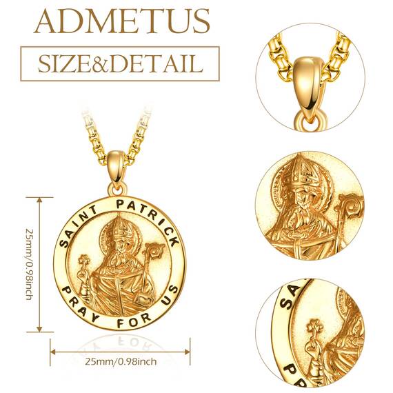Gold Heiliger Patrick Medaille 925 Sterling Silber St. Patrick Day Anhänger Halskette Schutz Schmuck Religiöse Geschenk für Herren