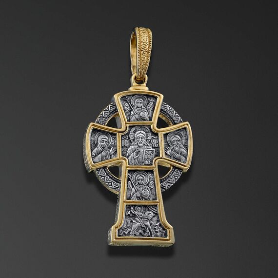 Christlicher Kreuz Anhänger. 925 Silber, vergoldet. Mit Bild des Sieges des Heiligen Georg. Christus der Allmächtige. Heilige Maria die Jungfrau. Johannes der Täufer. Erzengel Michael und Gabriel. Das Gebet „Lass Gott aufstehen“. Religiöses Geschenk für Damen und Herren.