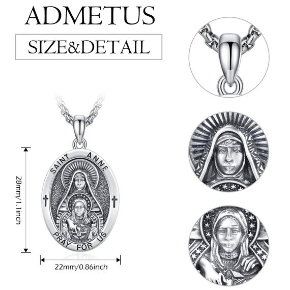 Heiliger Anne Anhänger Sterling Silber Heiliger Anne Medaille Herren St. Anne Halskette Kette Schutz Schmuck Religiöse Geschenke