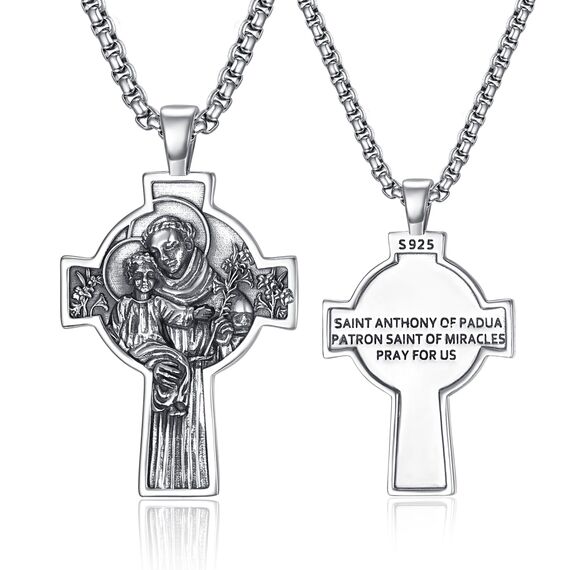 Heiliger Antonius Kreuz Anhänger Silber 925 Heiliger Antonius Kette Heiliger Antonius Von Padua Medaille Schmuck Religiöse Geschenk für Herren