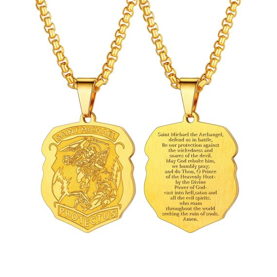 U7 Unregelmäßige Anhänger mit Erzengel Michael Motiv 18k vergoldet 55+5cm/3mm Venezianierkette Männer Schutzpatron St. Michael Modeschmuck Accessoire für Geburtstag