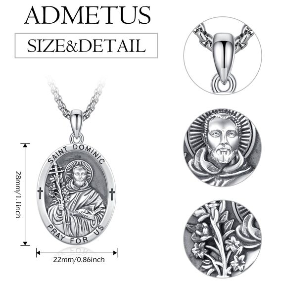 Heiliger Dominic Anhänger Sterling Silber Heiliger Dominic Medaille Herren St. Dominic de Guzman Halskette Kette Schutz Schmuck Religiöse Geschenke