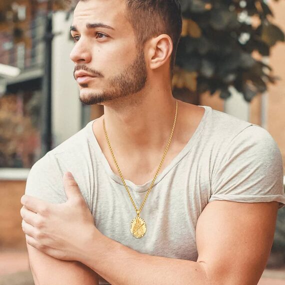 ADMETUS Gold Heiliger Andreas Anhänger Halskette 925 Sterling Silber Heiliger Andrew Medaille Schutz Schmuck Religiöse Geschenk für Herren