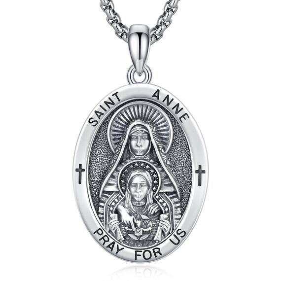 Heiliger Anne Anhänger Sterling Silber Heiliger Anne Medaille Herren St. Anne Halskette Kette Schutz Schmuck Religiöse Geschenke