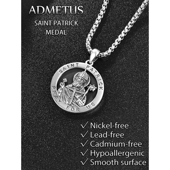 ADMETUS Heiliger Patrick Medaille 925 Sterling Silber St. Patrick Day Anhänger Halskette Schutz Schmuck Religiöse Geschenk für Herren