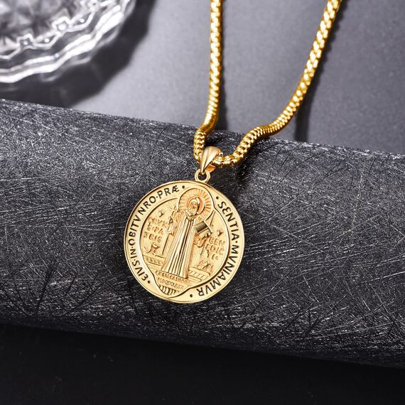 ADMETUS Gold Heiliger Benedikt Anhänger Sterling Silber San Benito Medallion Heiliger Benedikt Medaille St. Benedikt Halskette Schutz Schmuck Religiöse Geschenk für Herren