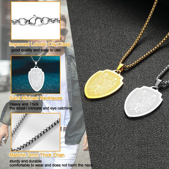 St. Michael Anhänger Halskette das Siegel der sieben Erzengel Heiliger Michael Religiöser Medaillon Modeschmuck für Männer und Frauen Jungen Edelstahl