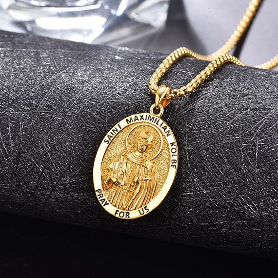 ADMETUS Gold Heiliger Maximilian Kolbe Kette Sterling Silber St. Maximilian Kolbe Anhänger Medaille Gold Religiöse Geschenk für Herren