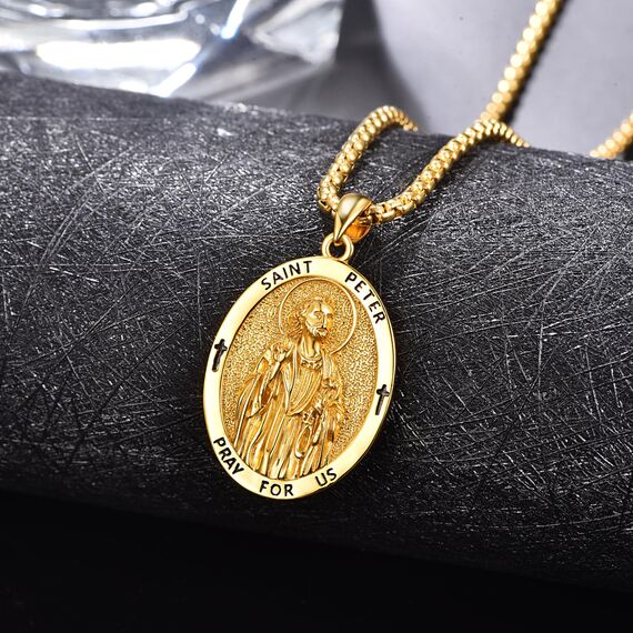 ADMETUS Gold Heiliger Petrus Kette 925 Sterling Silber Heiliger Peter Medaille von Heiliger Peter Gold Heiliger Petrus Anhänger Medaille für Herren
