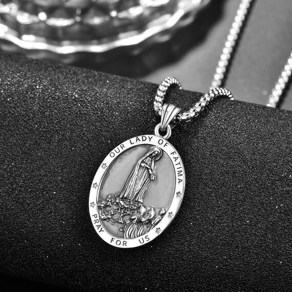 Virgen de Fatima Kette Sterling Silber Unsere Dame von Fatima Medaille Halskette Fatima Anhänger Schmuck Religiöse Geschenke für Herren