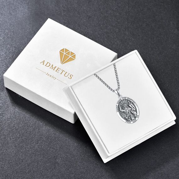 ADMETUS Johannes der Täufer Kette 925 Sterling Silber Heiliger Johannes der Täufer Anhänger Johannes der Täufer Medaille Religiöse Geschenk für Herren