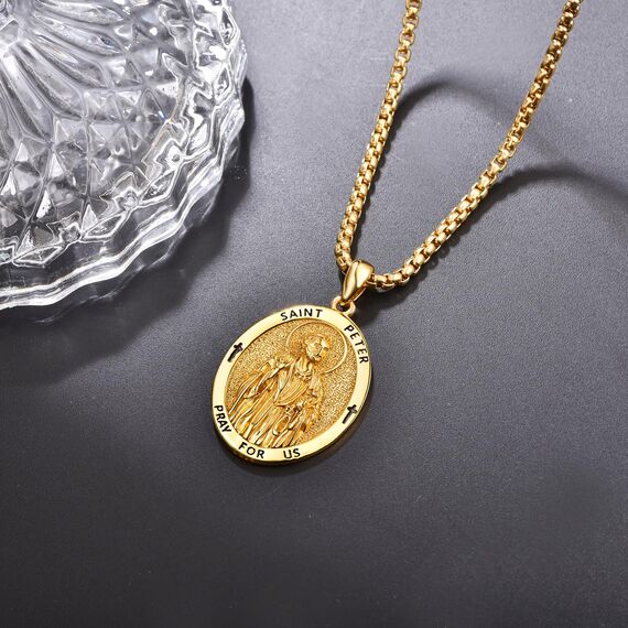ADMETUS Gold Heiliger Petrus Kette 925 Sterling Silber Heiliger Peter Medaille von Heiliger Peter Gold Heiliger Petrus Anhänger Medaille für Herren