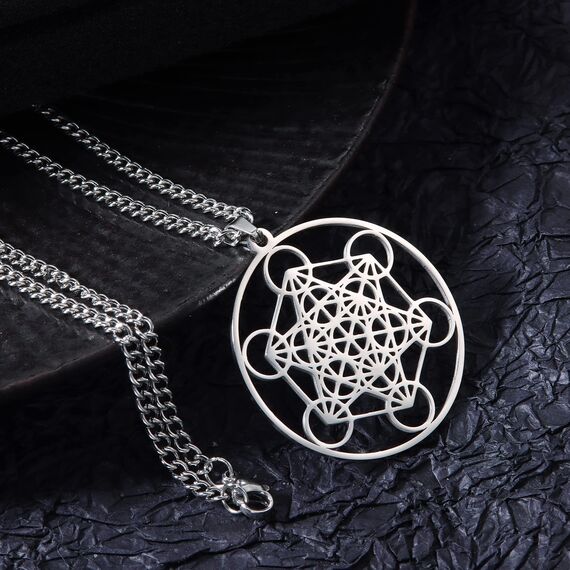 Chriscoco Metatron Würfel Halskette Damen Mädchen Edelstahl Erzengel Engel Halskette Metatron Schutzerklärung Ausgehöhlte Kette Anhänger