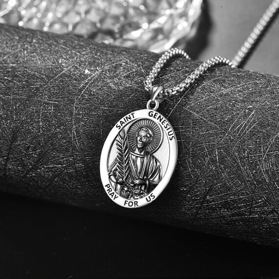 Heiliger Genesius Anhänger Sterling Silber Heiliger Genesis Medaille Herren St. Genesius Halskette Kette Schutz Schmuck Religiöse Geschenke