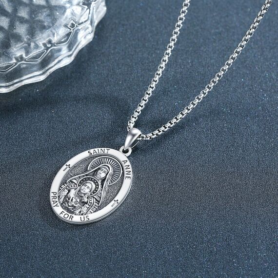 Heiliger Anne Anhänger Sterling Silber Heiliger Anne Medaille Herren St. Anne Halskette Kette Schutz Schmuck Religiöse Geschenke