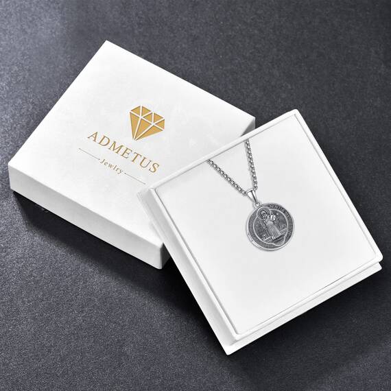 ADMETUS Foto Medaillon Heiliger Benedikt Anhänger Sterling Silber San Benito Medallion für Foto Bilder Heiliger Benedikt Medaille Schmuck Geschenk für Herren