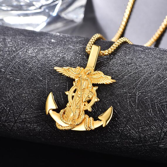 Gold Heiliger Michael Anker Kette 925 Sterling Silber Anker Kettenanhänger Halskette Männer Gold Erzengel Michael Halskette Anhänge Anchor Schmuck für Herren